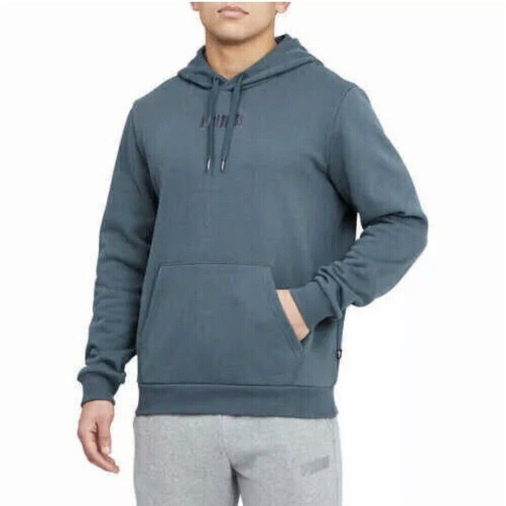 PUMA Men's L Modern Basics 22 Cotton Blend Pullover Hoodie Embroidered Blue